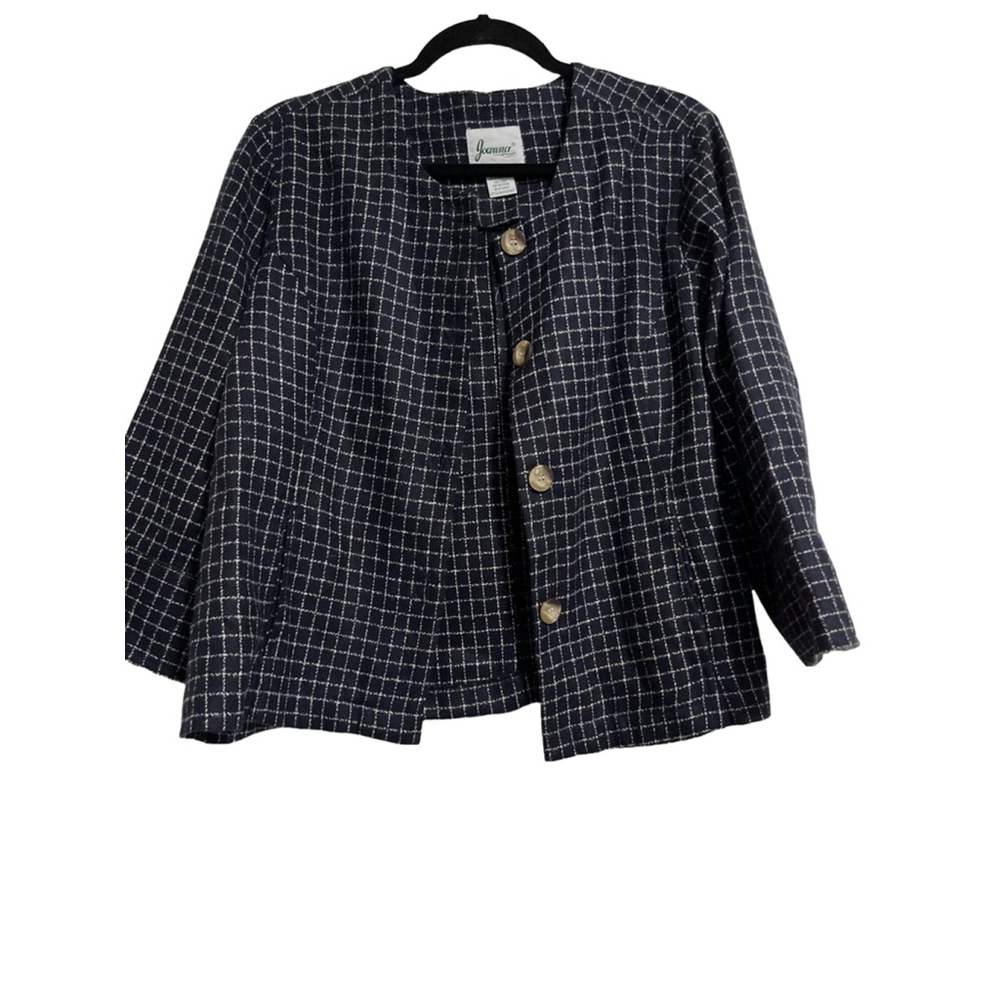 Joanna Vintage Plaid Blazer Jacket Blue XL - Picture 2 of 8